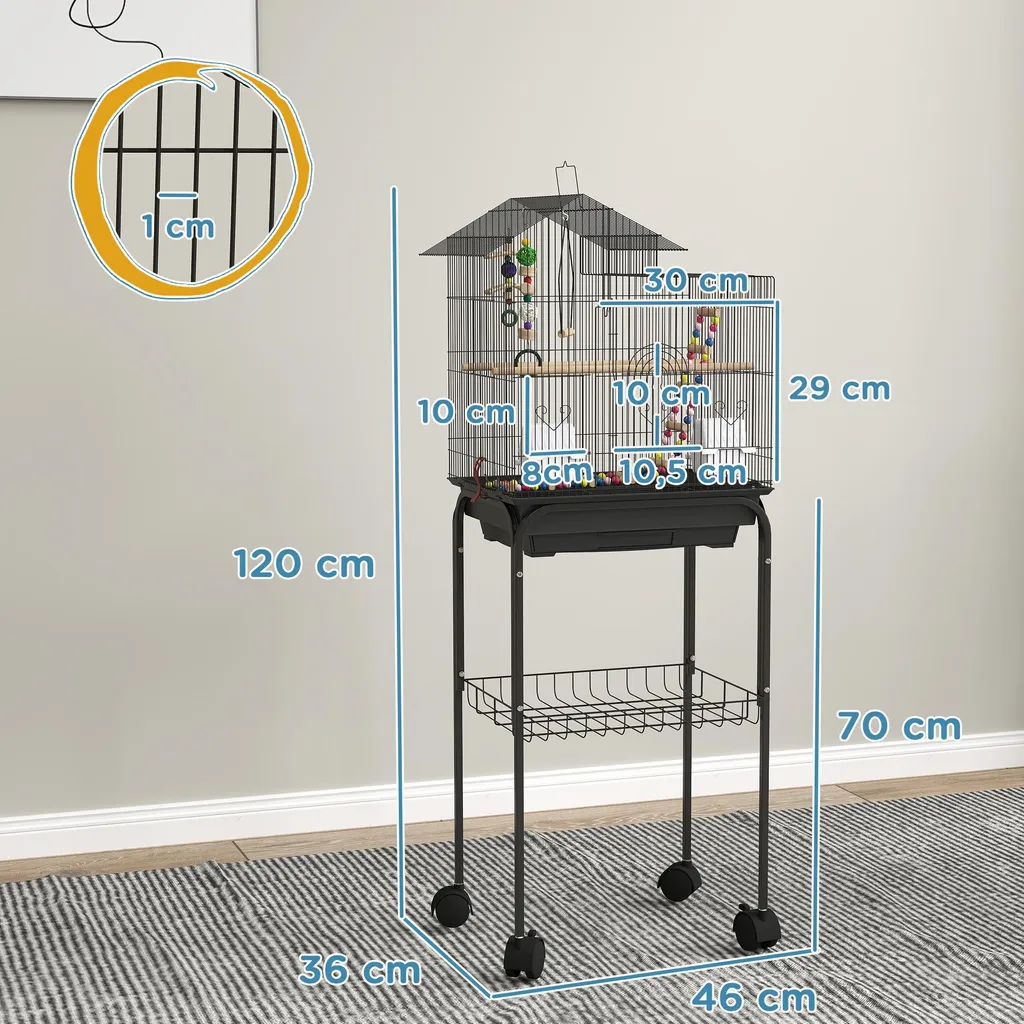 Cage oiseaux pour perruches et canaris - Volière acier sur roues - 3