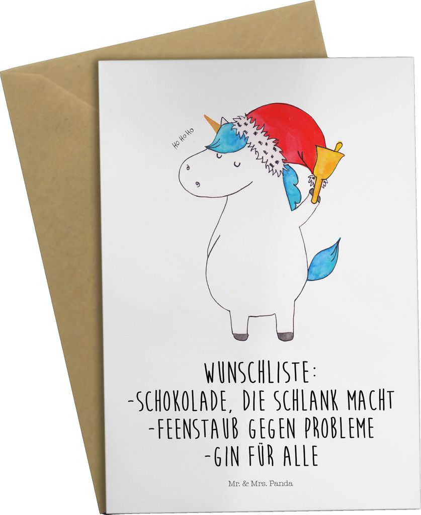Mr. & Mrs. Panda Beileidskarte Einhorn Weihnachtsmann - Weiß - Geschenk, kommunionskarte, Unicorn, Schokolade, Weihnachten, glückwunschkarten, ge...