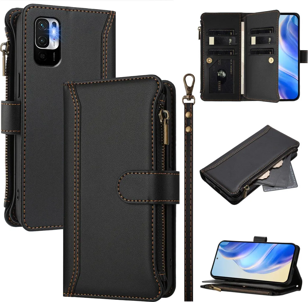 Custodia Protettiva in Pelle Sintetica Nera per Xiaomi Poco M3 Pro