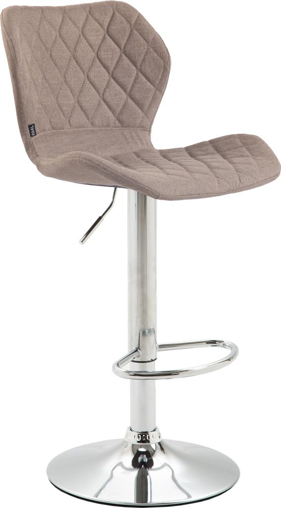 Barhocker DIBEL - Stoff Taupe 47x51x88 cm Silber | Barstuhl Höhenverstellbar Mit Lehne Drehbar Tresenhocker Tresenstuhl Kneipenhocker Kneipenstuhl