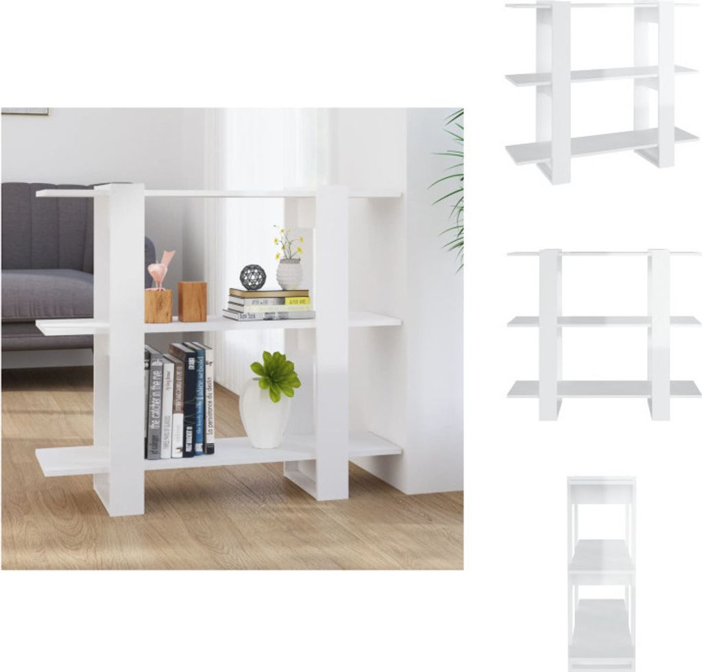 vidaXL Bücherregal/Raumteiler Hochglanz-Weiß 100x30x87 cm - Bücherregale & Bücherschränke