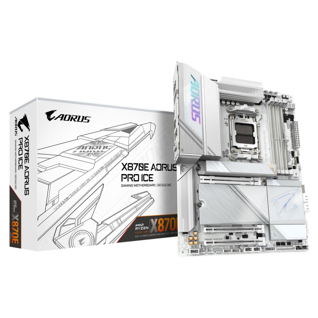 GIGABYTE X870E AORUS PRO ICE-Mainboard - Unterstützt AMD Ryzen 9000 CPUs, 16+2+2 Phasen Digital-VRM, bis zu 8000MHz DDR5 (OC), 4xM.2 + 4xPCIe 5.0,...