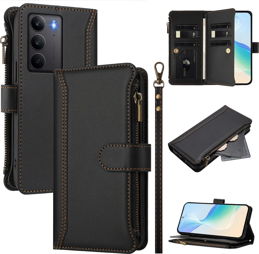Cover Portafoglio In PU Pelle Per Oppo Realme 7 Pro - Custodia Con Chiusura Magnetica, 2 Slot Carte E Banana, Funzione Stand, Lanyard Incluso - 5