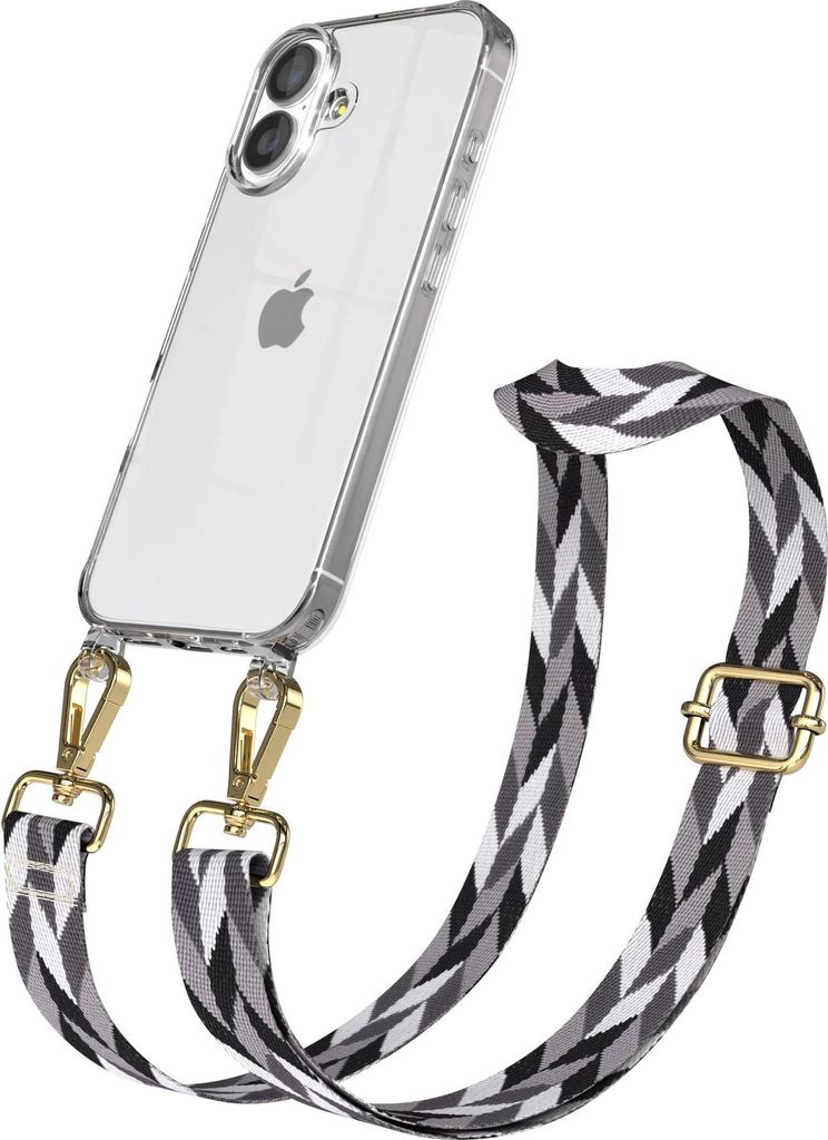 EAZY CASE Handykette - Verstellbarer Trageriemen kompatibel mit Apple iPhone 17, Handykordel mit transparenter Silikon-Hülle, Karabiner Gold, Mix ...