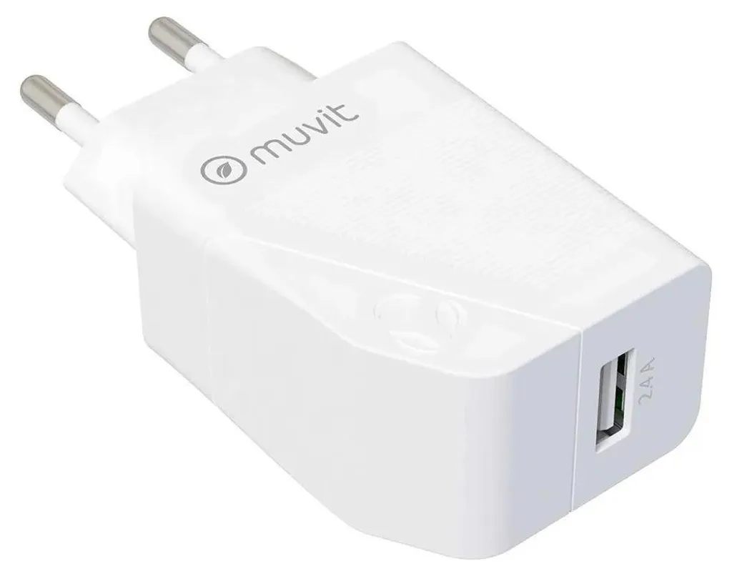 Chargeur USB 5V avec Câble 1,2m Muvit Blanc pour Smartphone et Tablette