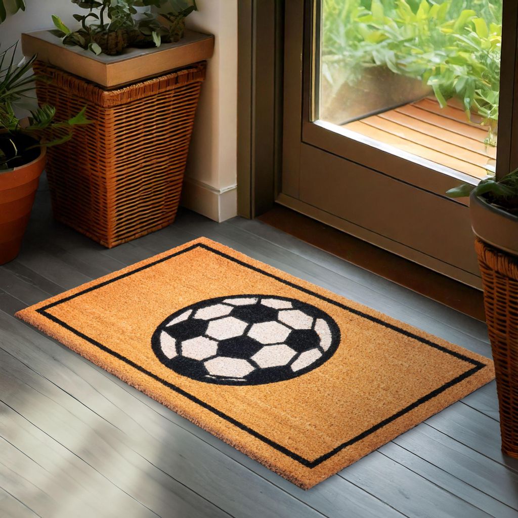 BRUBAKER Fußmatte für Außen und Innen - Fußball - 45 x 75 cm Schmutzfangmatte aus 100% Kokos - Wetterfest und Rutschfest - Antirutsch Türvorleger