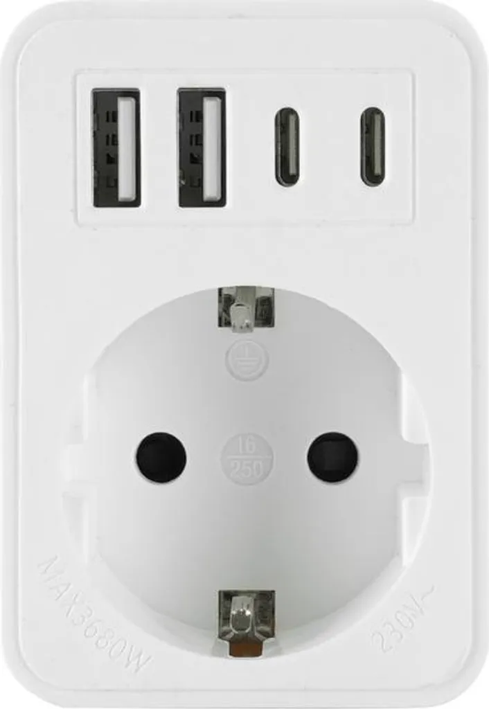 Adattatore di presa con 4x USB e presa con messa a terra 230V 3680W