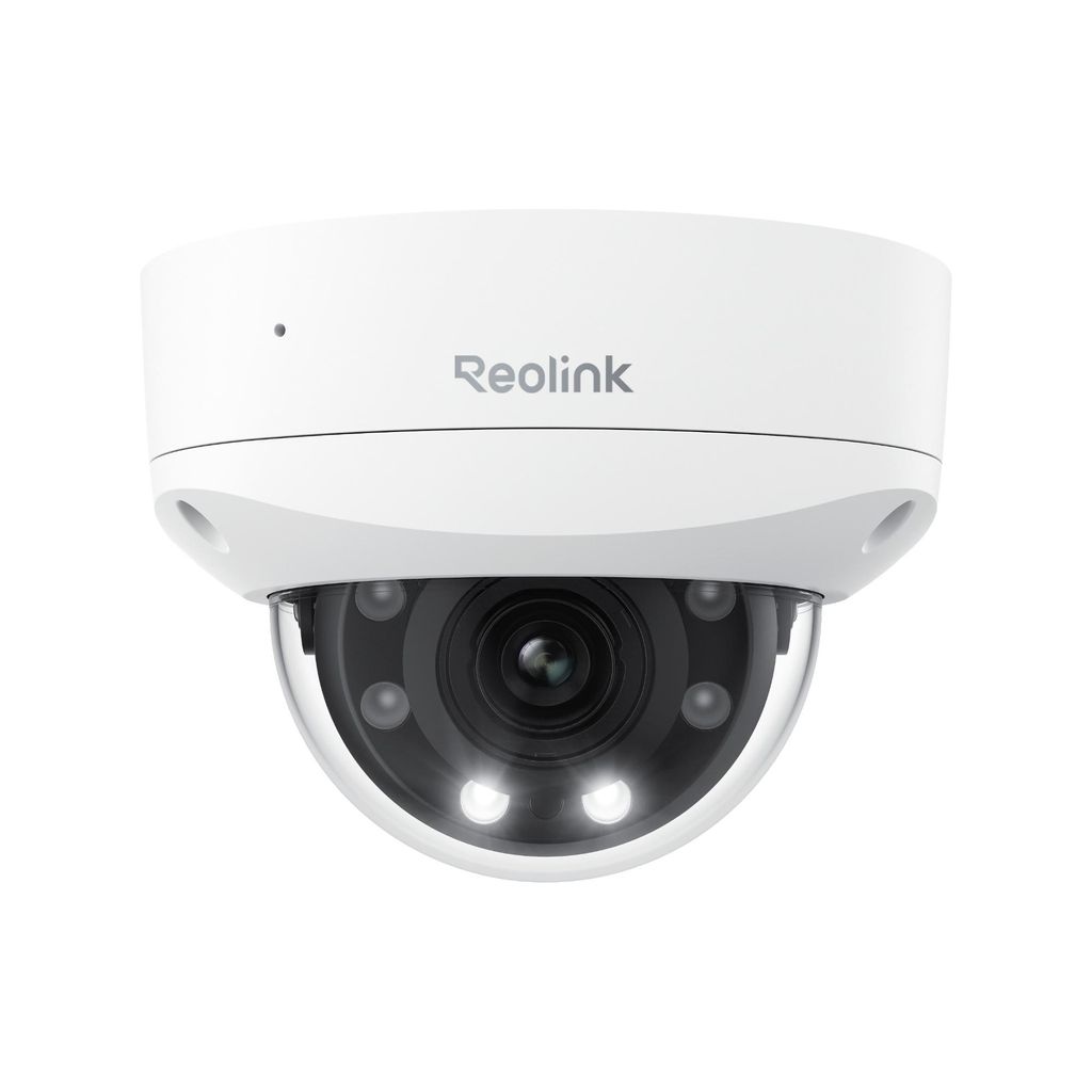 A white Reolink RLC-843A surveillance camera with a black dome and lens, shown against a white background.