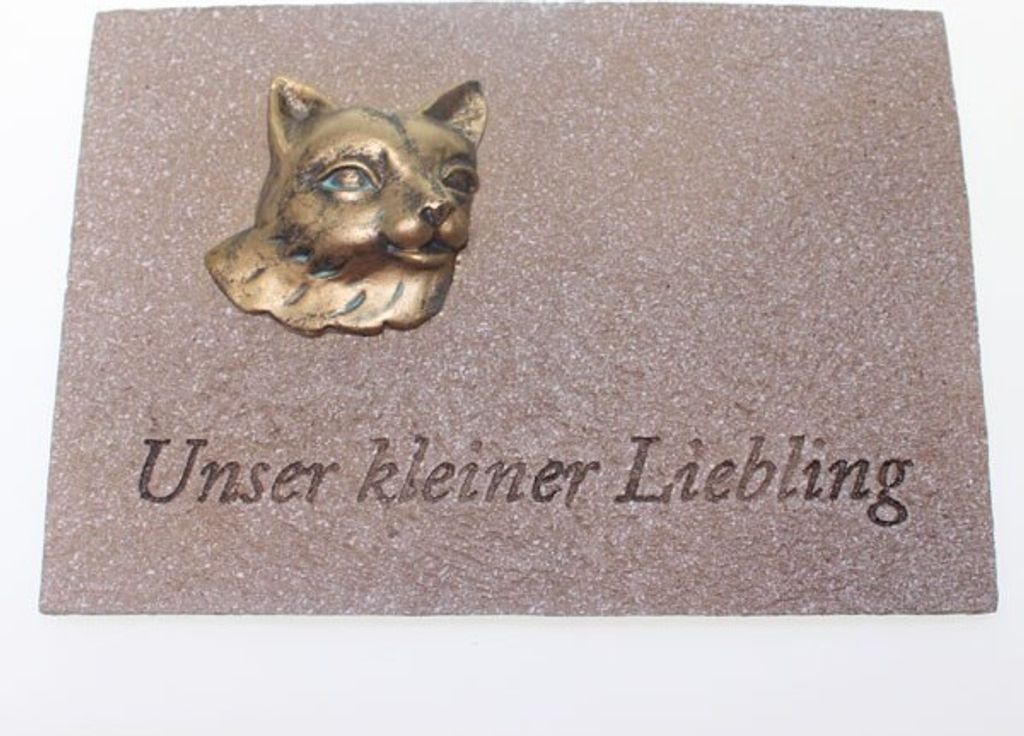 Gedenk Gedenkplatte Grabdekoration Grabschmuck Katze creme 19x13,5cm Polyresin