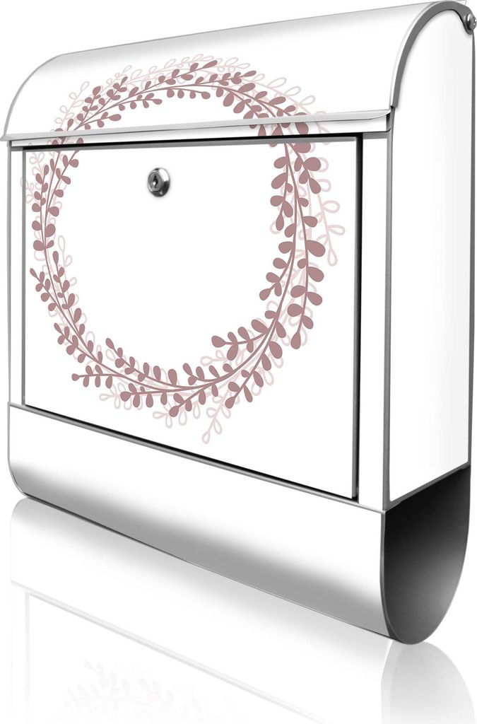 banjado Design Briefkasten Stahl silber mit Zeitungsfach pulverbeschichtet "Blätterkranz" 38x46x12,5cm & 2 Schlüssel - Postkasten A4 Einwurf inkl...