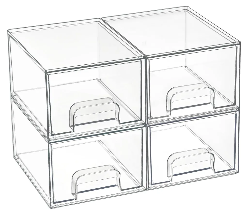 Rangement Cuisine et Garde-manger : 4 Tiroirs Empilables Transparents