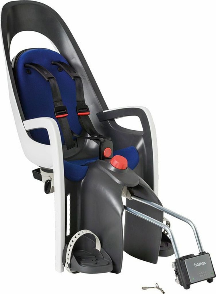 Hamax Caress, Fahrrad-Kindersitz, grau/weiß/blau, sicherer Komfort, leicht montierbar, für Kinder bis 22 kg.