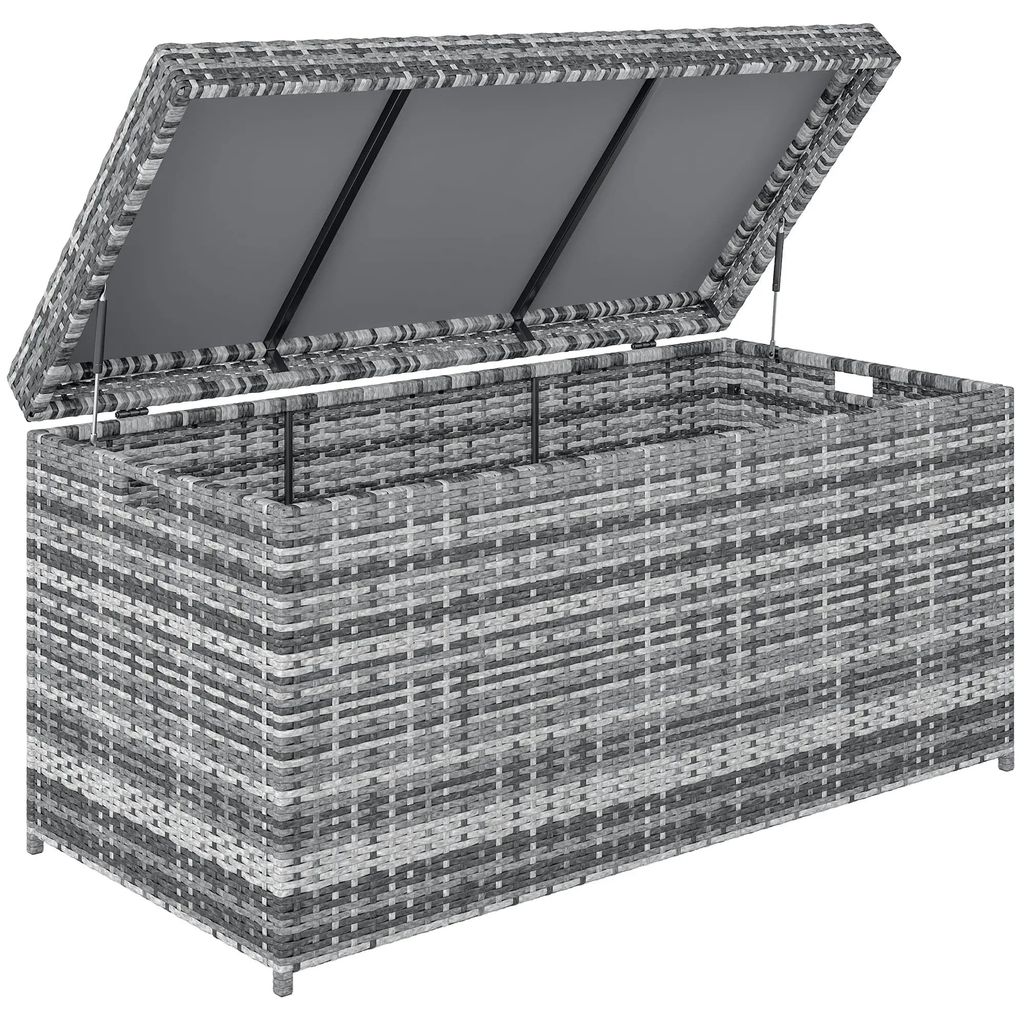 Rattan Auflagenbox 380L wetterfest Kissenbox mit Deckel Stauraum UV-beständig 130 x 61 x 65 cm Dunkelgrau