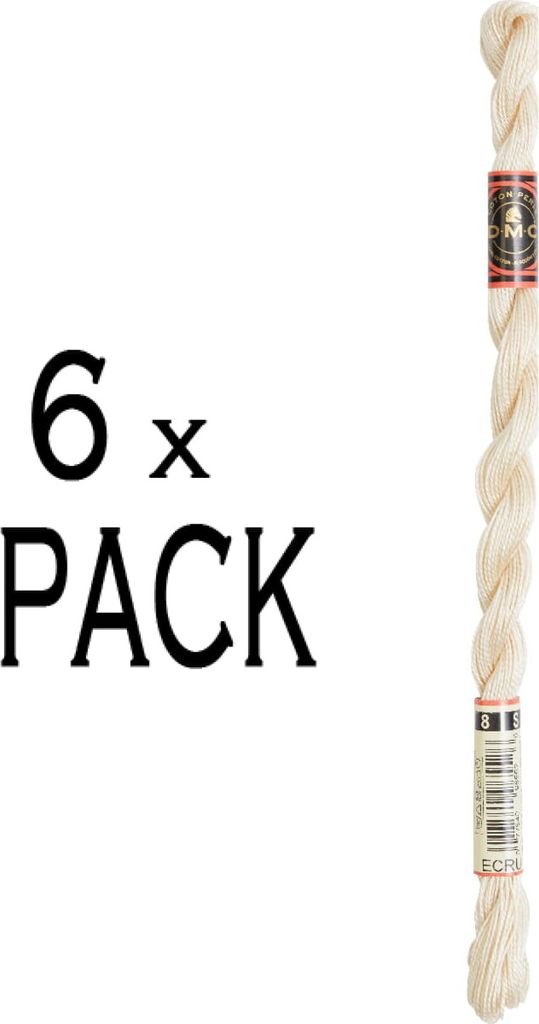 6x DMC Perlgarn Stärke 8, 25 m, 115AR/8-ECRU, VPE