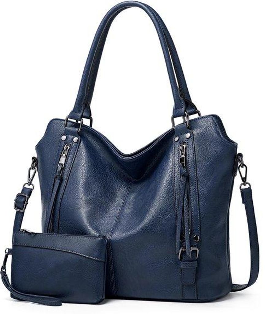 Frauen-Taschen-Set - Handtaschenset - Schultertaschen - 2-teiliges Set - Große Fassung - Einfaches Design - Luxe-Tasche - Blau - Kunstleder - Schu...