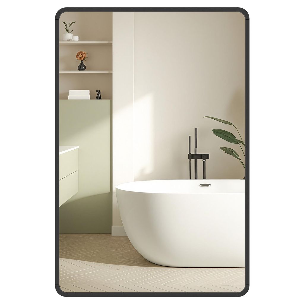 SONGMICS Spiegel für Bad, Wandspiegel, rechteckiger Spiegel, Aluminiumrahmen, 91 x 61 cm