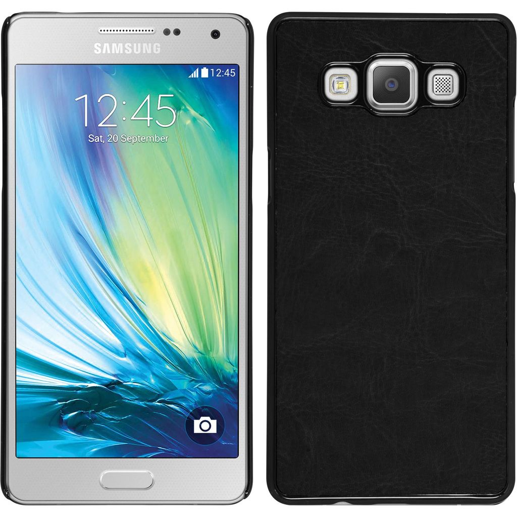 PhoneNatic Case kompatibel mit Samsung Galaxy A7 (A700) - Hülle schwarz Lederoptik Hard-case + 2 Schutzfolien