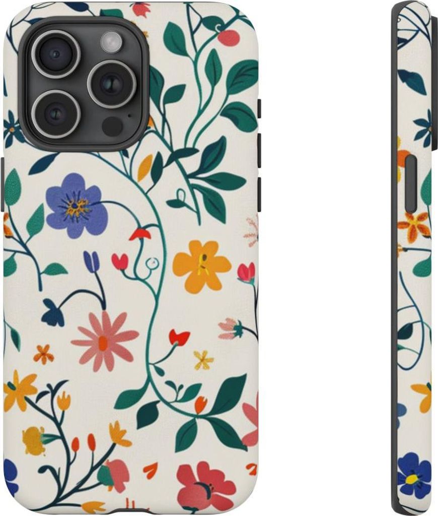 Buntes Blumenmuster mit Efeuranken – Hülle Kompatibel mit iPhone 15 Pro Max