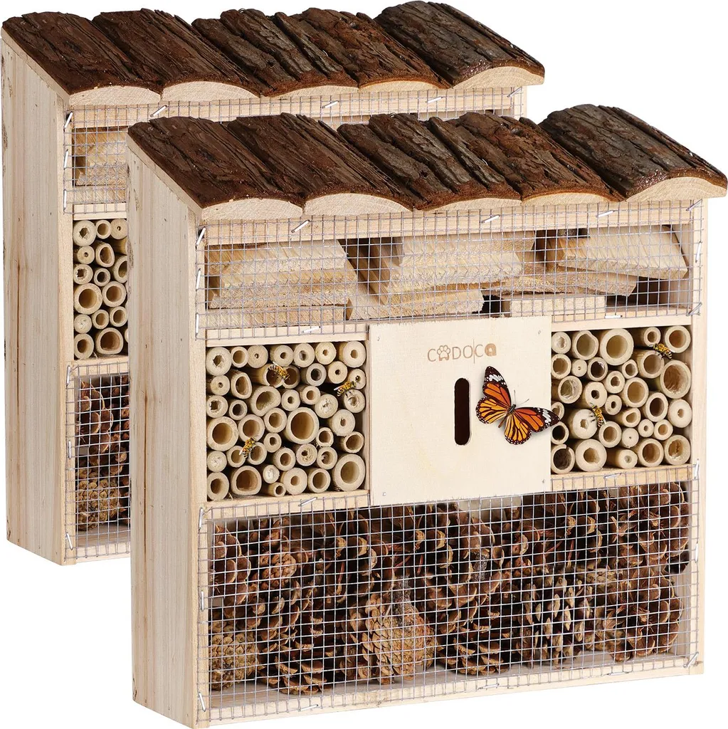 Hôtel à Insectes Bois Naturel 30x31 cm : Lot de 2 Abris de Pollinisation