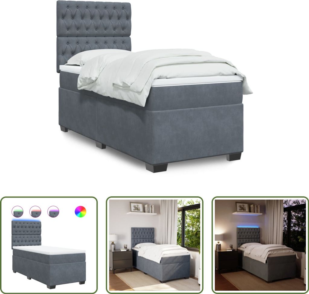The Living Store Boxspringbett mit Matratze Dunkelgrau 90x200 cm Samt
