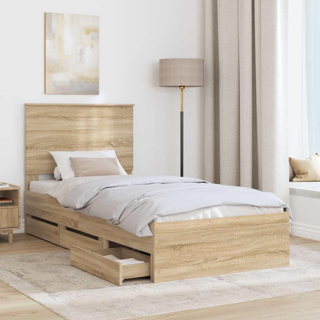(Design 2026) Bettrahmen Sonoma-Eiche 100 x 200cm Ingenieurs Holz - HOMMIE 719063 - Klassische BettenJugendbett Tagesbett