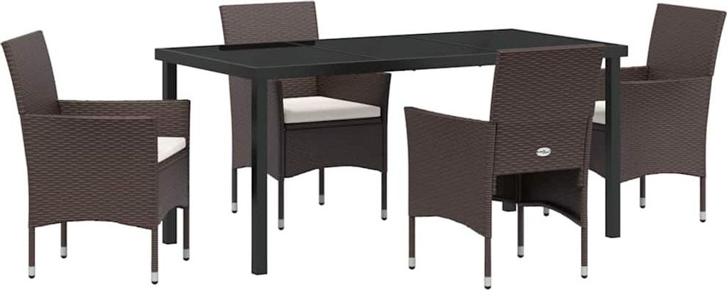"2026 MODERNE" Garten Essgruppe - elegantes Design - Sitzgruppe/Tisch+ Stuhl - mit Kissen 5 pcs Braun Poly-Rattan - Terassenmöbel NeuMöbel908134