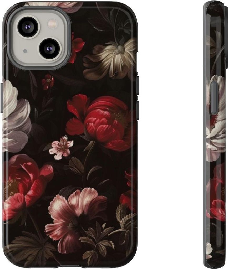 Dunkles Blumenmuster im Vintage-Stil – Hülle Kompatibel mit iPhone 14