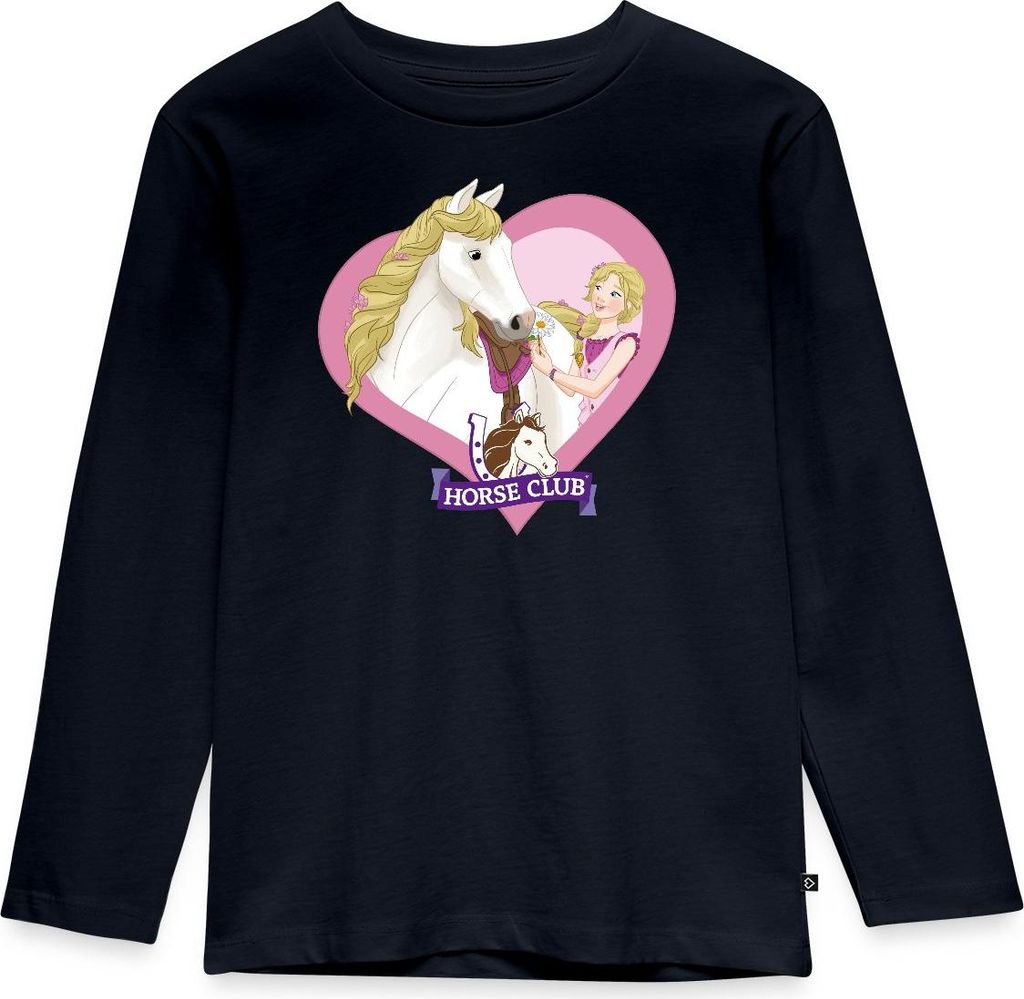 Spreadshirt Schleich Horse Club Sofia & Blossom Herzmotiv Kinder Premium Langarmshirt, 110/116 (4 Jahre), Navy