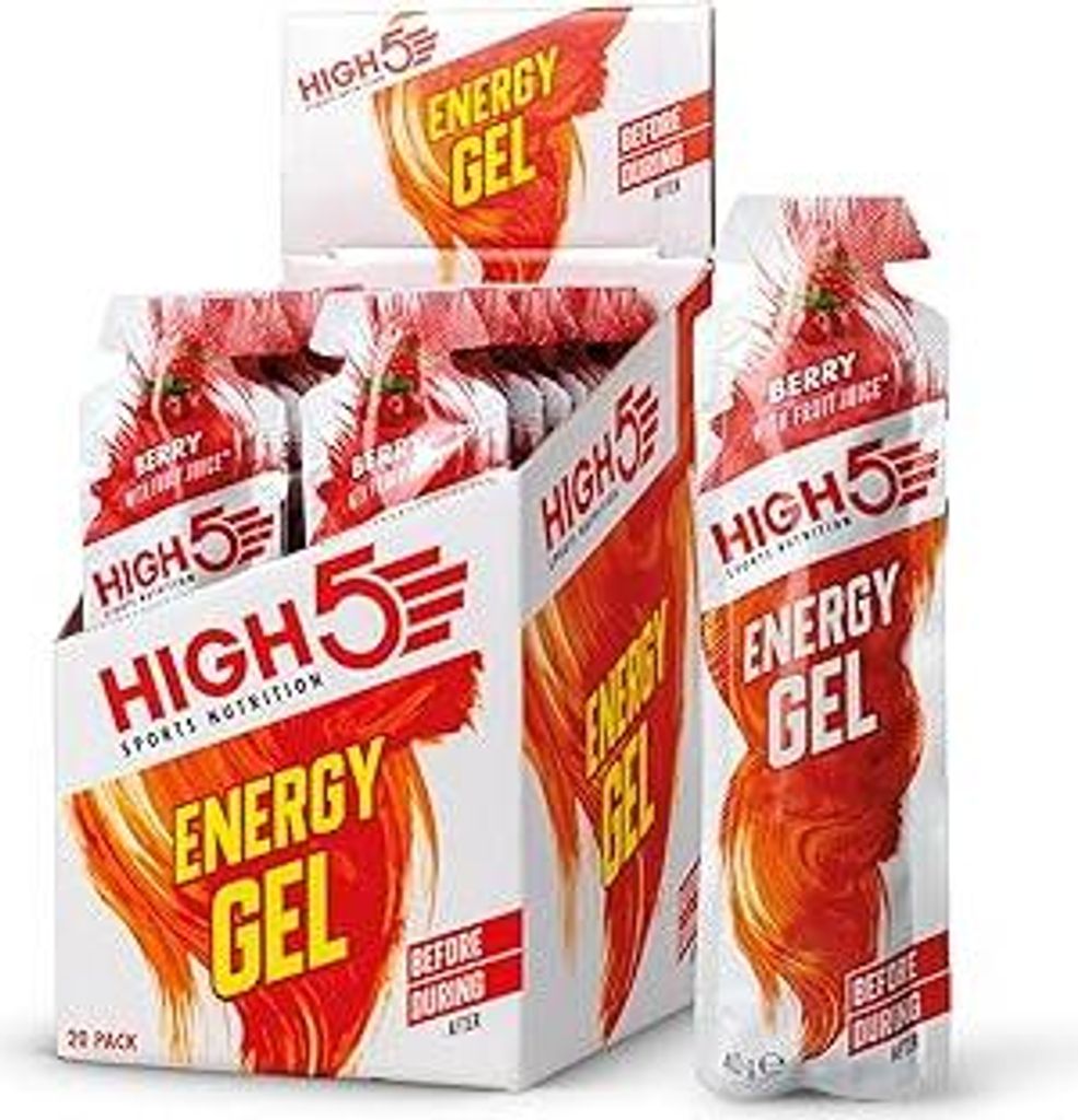 HIGH5 Energy Gel, Energie-Gel im schnell zu öffnenden Portionsbeutel, mit natürlichem Fruchtsaft | (Beere, 20 x 40g)