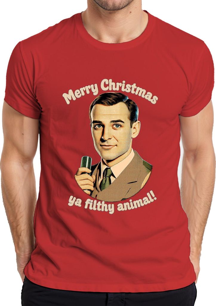 Merry Christmas ya filthy animal lustig Weihnachten Weihnachtsfilm Herren T-Shirt, Rot, XXL