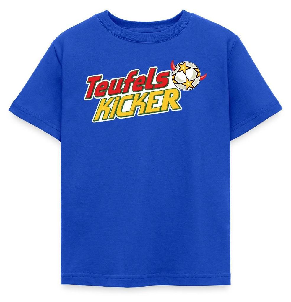 Spreadshirt Teufelskicker Logo Mit Fußball Kinder T-Shirt, 122/128 (7-8 Jahre), Royalblau