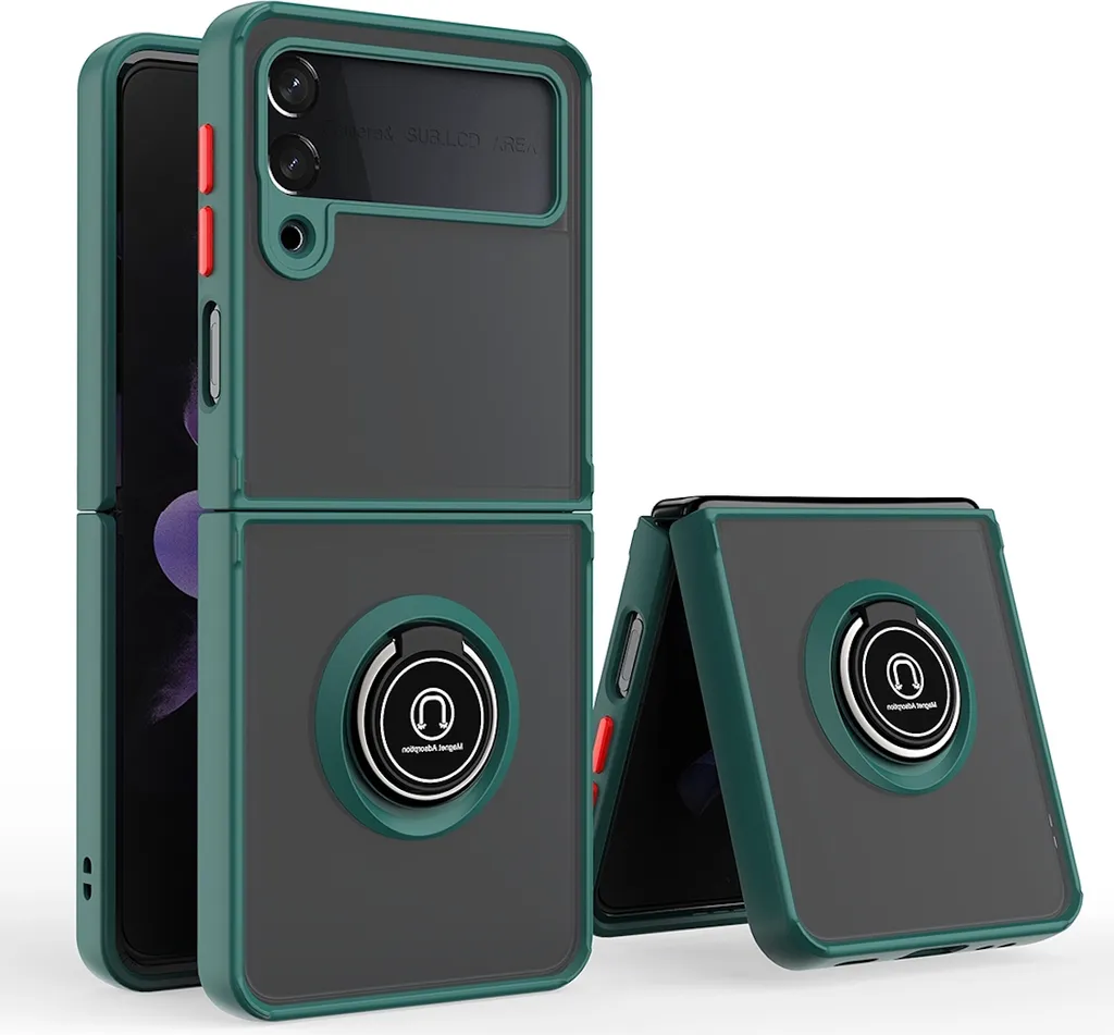 Cover Z Flip4 5G Verde Militare con Ring Holder - Stile e Sicurezza