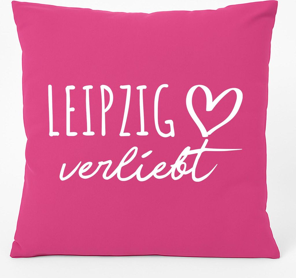 Huuraa Kissen Leipzig verliebt 40x40cm mit Füllung Fuchsia Baumwolle Dekokissen Geschenkidee