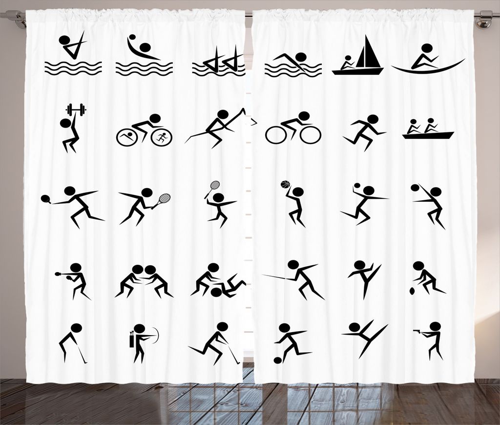 ABAKUHAUS Schwarz-Weiss Rustikaler Vorhang, Summer Sports Box, Wohnzimmer Universalband Gardinen mit Schlaufen und Haken, 280 x 245 cm, Weiß Schwarz