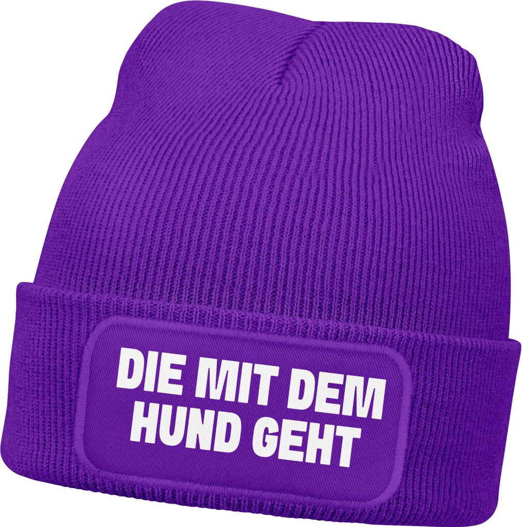 Damen Beanie Strickmütze mit Spruch Aufdruck Lustig Die mit dem Hund geht Geschenk für Hundeliebhaberinnen Moonworks