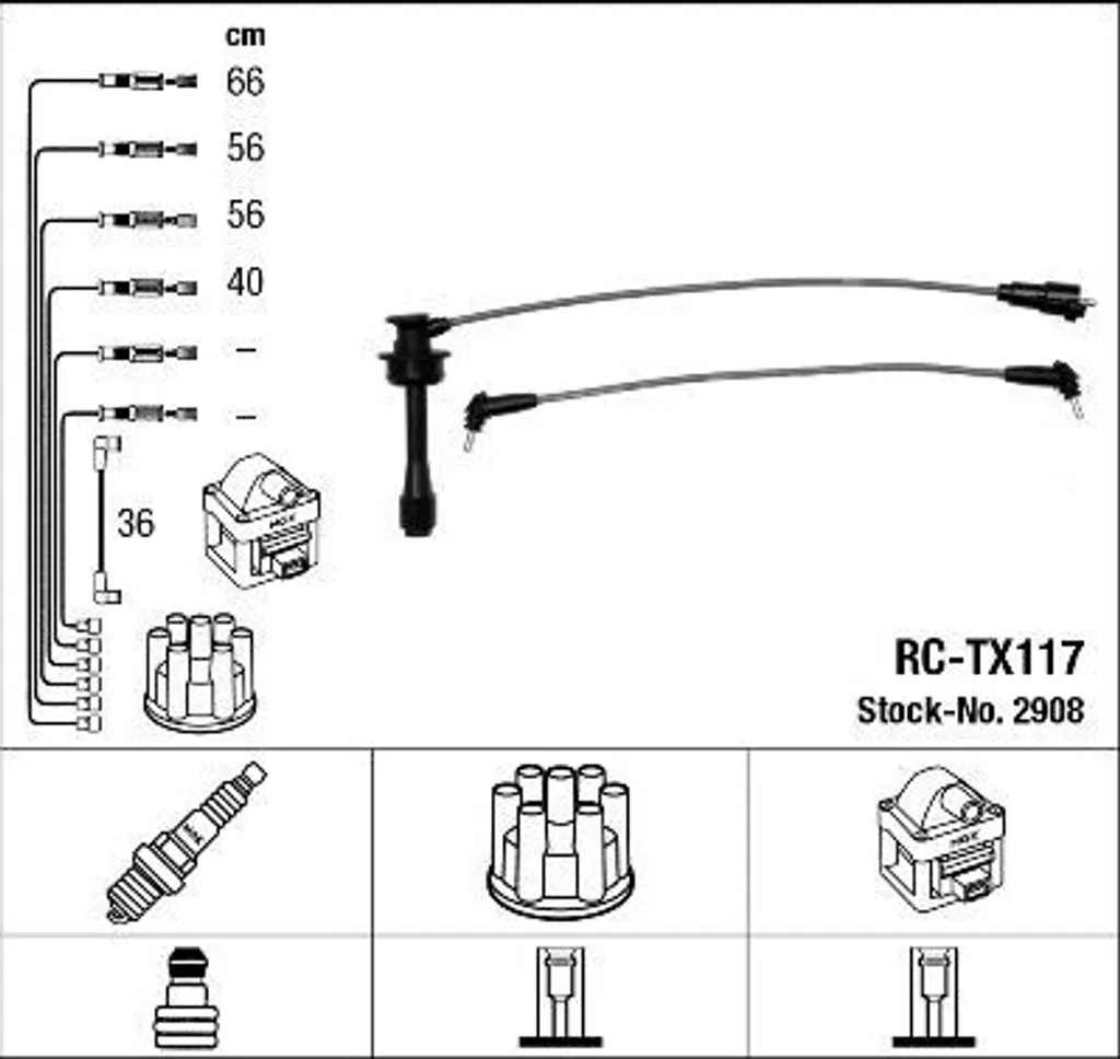Câbles d'allumage NGK 2908 contre les ratés moteur Celica T20 OE 90919 21577