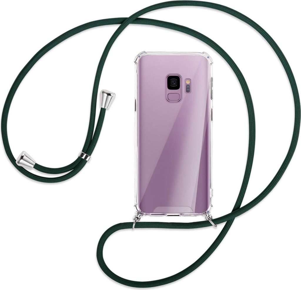 Handykette Backcover-Schutzhülle mit Band (Metall silberfarben) für Samsung Galaxy S9 - dunkelgrün
