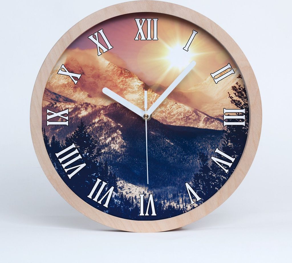 Holzuhr 20fi cm wanduhr - weiße Spitzen - Sonne über die Berge