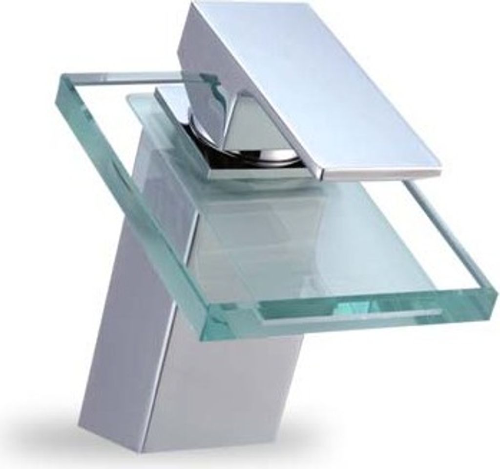 Wasserfall Glas Armatur Waschbecken Bad Chrom | Wasserhahn Waschtisch | Einhebelmischer Waschtischarmatur | Einhandmischer Badarmatur | Waschbecken...