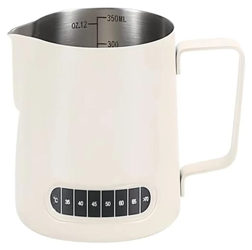 Pot à mousse de lait beige en inox 350 ml avec contrôle de température