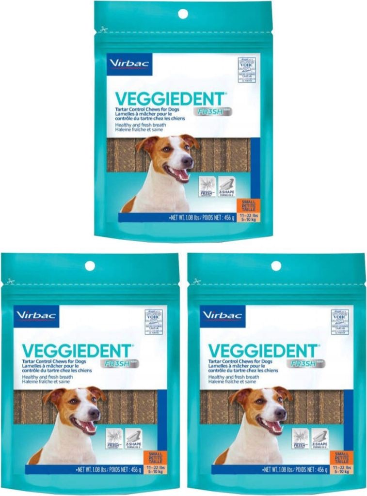 Virbac Veggiedent Fresh - natürliche Kauartikel für Hunde mit FR3SH-Technologie in Größe S, 15 Stück pro Packung (3-er pack)