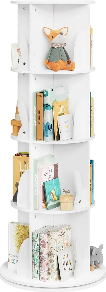 Rangement jouets pivotant 360° enfant motif lapin jaune 4 compartiments