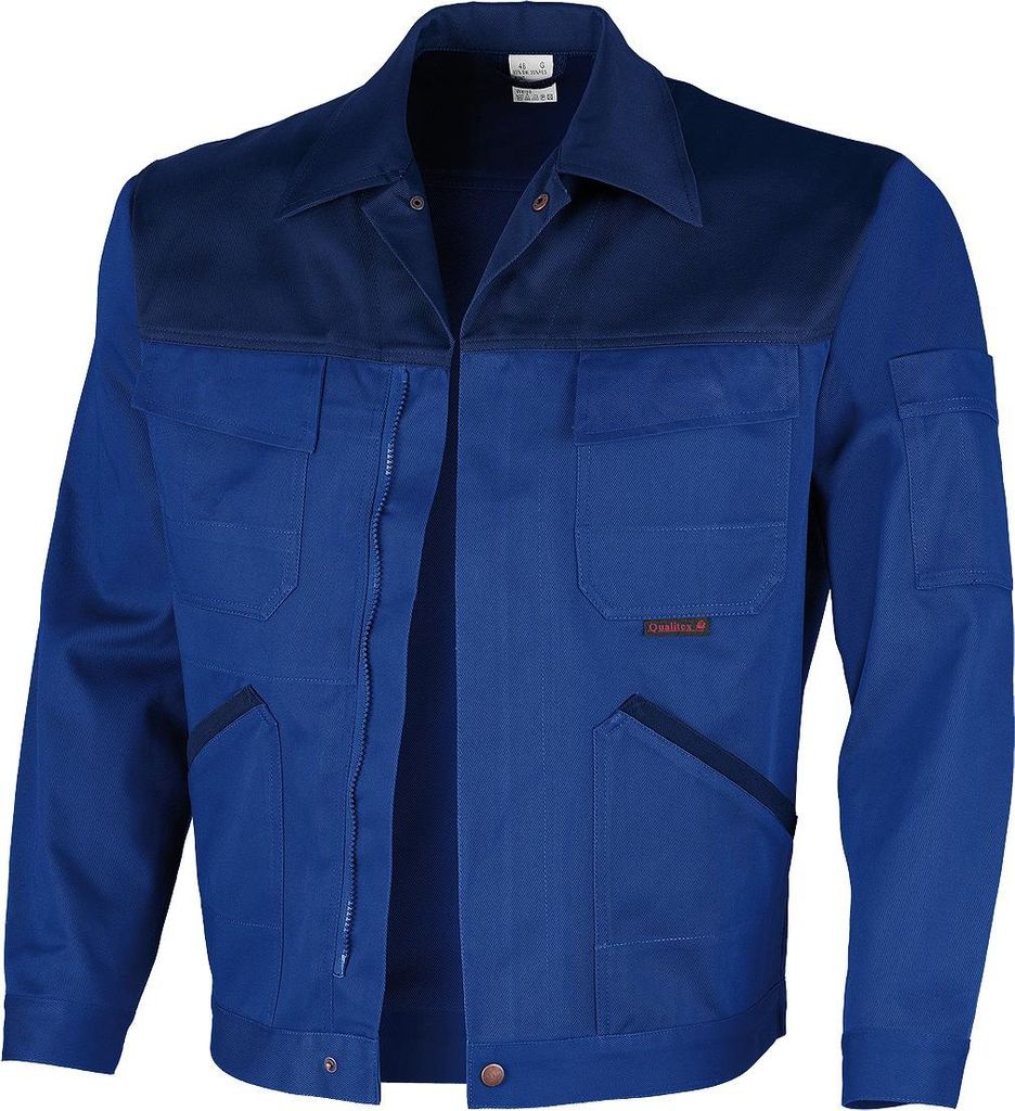 Qualitex Arbeitsjacke - stylische Werkstattjacke - faserverstätkt - xtra strapazierfähig - in Farbe: kornblau/marine - Herren: 90