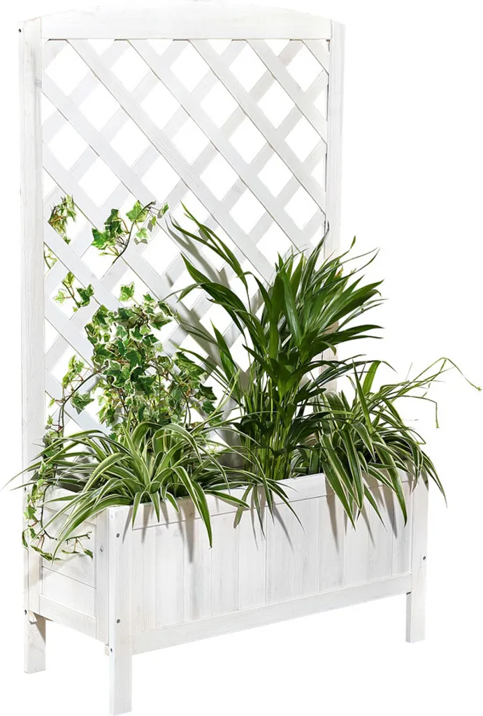 Jardinière en bois avec rampe de lianes blanches pour terrasse 100cm