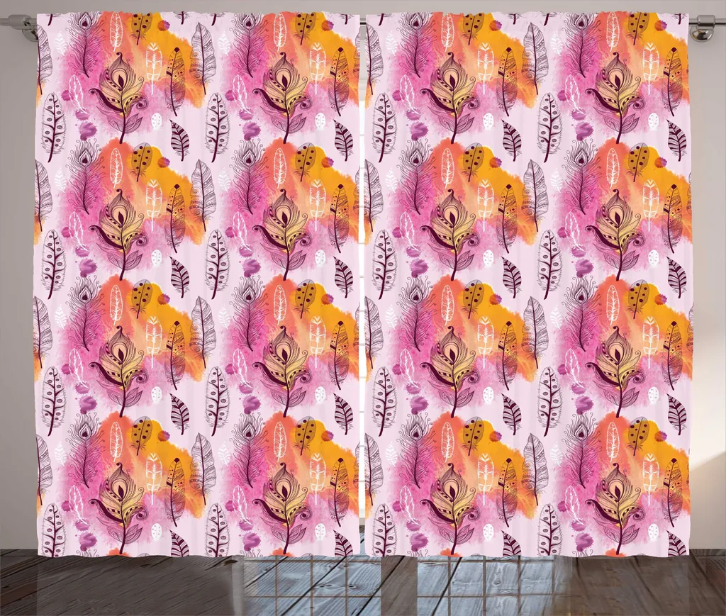 ABAKUHAUS Tenda etnica rustica, piumaggio, soggiorno Nastro universale Tende con passanti e ganci, 280 x 175 cm, multicolore