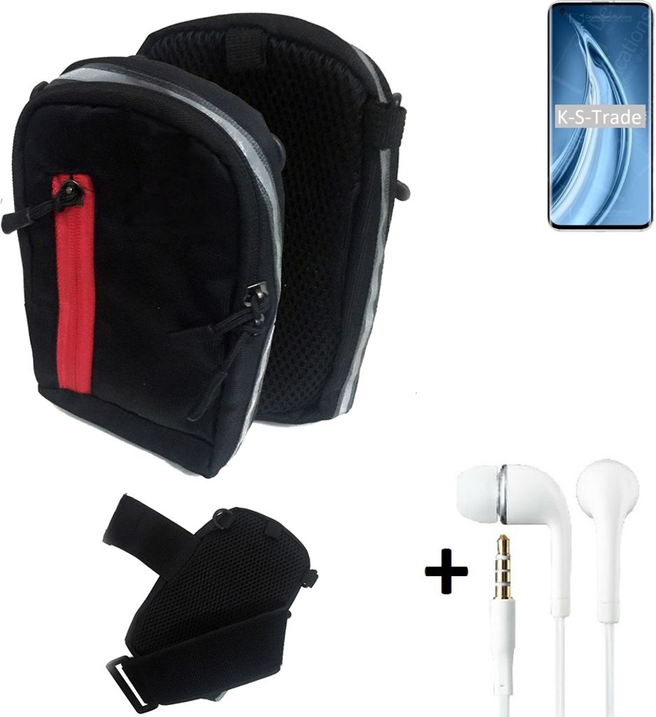 K-S-Trade Outdoor Gürteltasche Holster Umhängetasche + Kopfhörer kompatibel mit Xiaomi Mi 10s schwarz Handy Tasche Case travelbag Schutzhülle