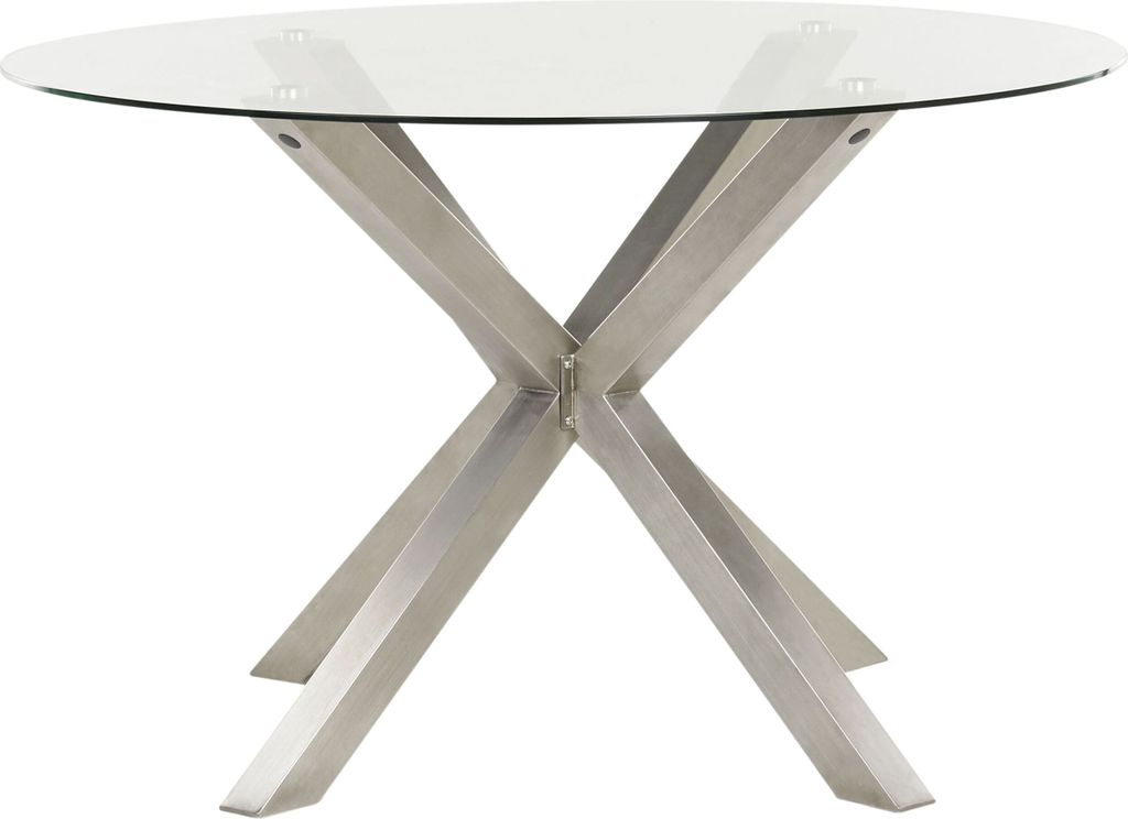 BELIANI Gartentisch Transparent und Silber Edelstahl 120 cm für 4 Personen Glasplatte Rund X-Beine Outdoor Terrasse Balkon Möbel Garten Ausst...