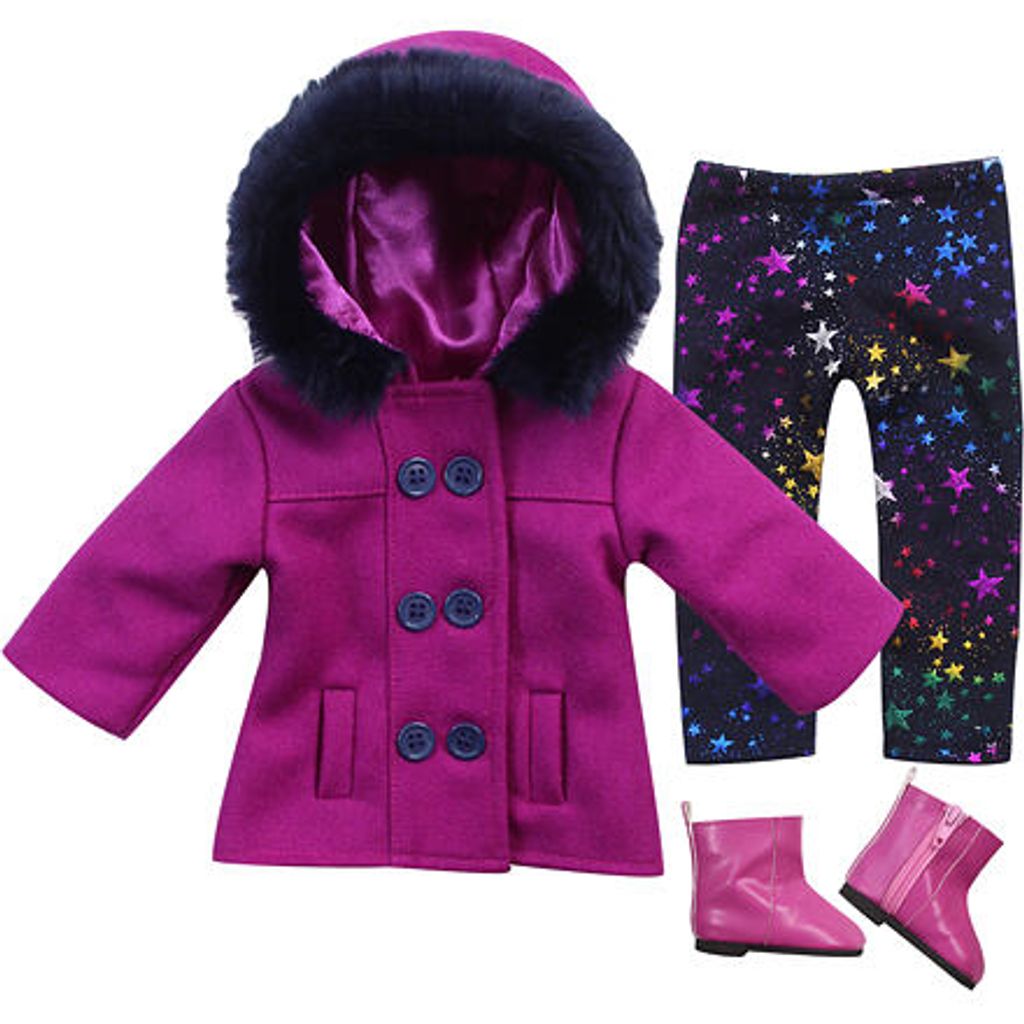 Sophia's - 18 "Puppe - Fuchsia Peacoat, Star Print Leggings & Pink Pink Knöchelstiefel