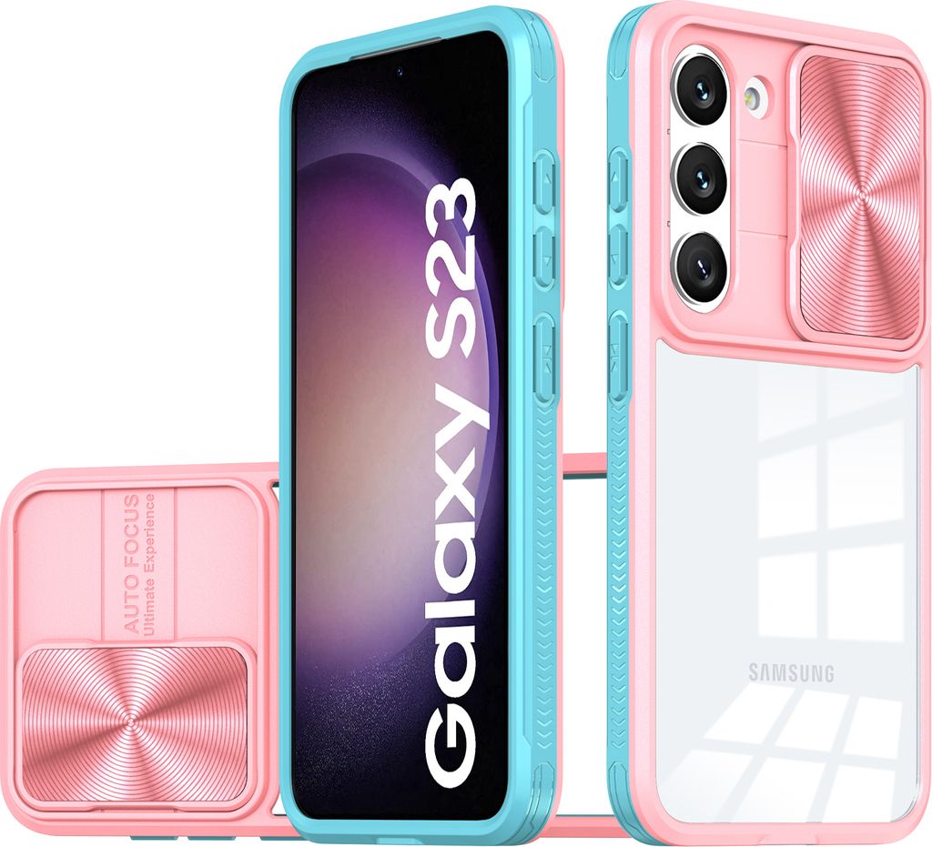 Galaxy S23 Hülle, TPU Bumper mit mit Schiebe Kamera Schutz Klar Schutzhülle für Samsung Galaxy S23 Pink