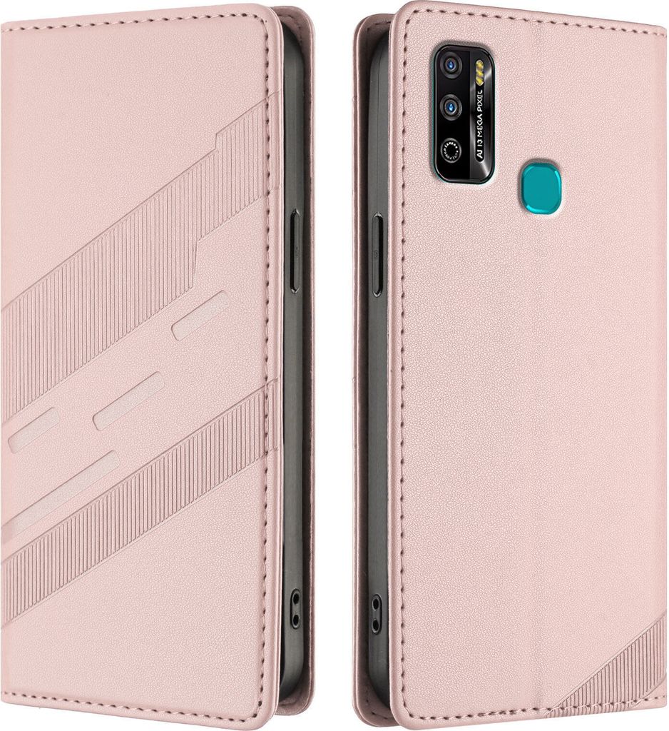 Hülle für Infinix Hot 9 Play/Hot 10 Play/Hot 11 Play, Kunstleder Brieftaschen Handyhülle mit Kartenfach und Standfunktion Pink
